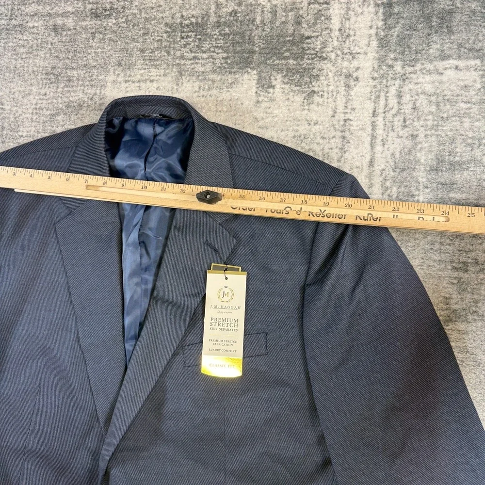 NEW JM Haggar Blazer Suit Jacket Mens 50R Navy Blue Classic Fit Stretch Wedding